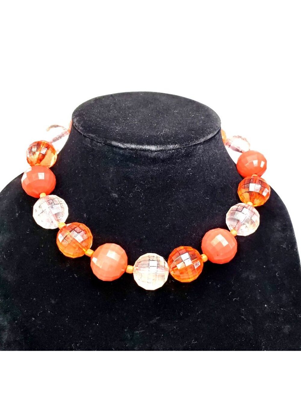 Faceted Acrylic Bead Necklace In Coral & Clear Orange Gold-Tone 16"-19" Y2K